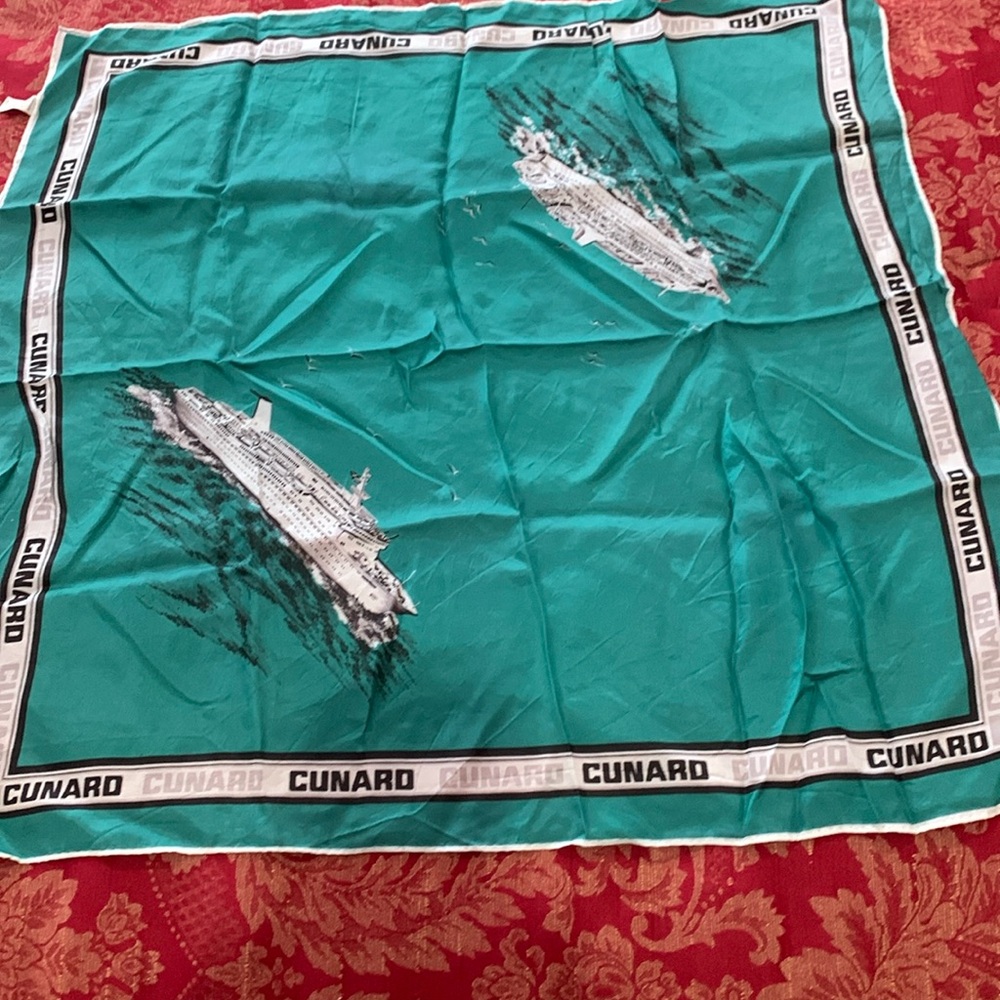 Vintage Jean Pierre for Cunard cruise line polyester square scarf